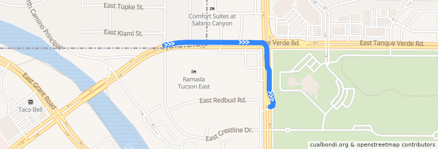 Mapa del recorrido Sun Tran Route 9 (westbound) de la línea  en Tucson.