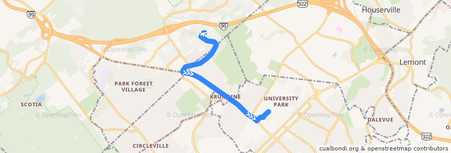 Mapa del recorrido Bus VE: Vairo Boulevard -> Campus de la línea  en Centre County.