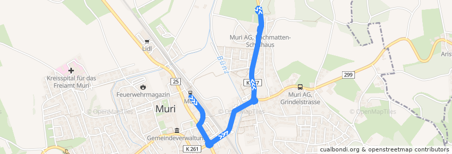 Mapa del recorrido Bus 343: Muri AG, Bahnhof => Bachmatten-Schulhaus de la línea  en Bezirk Muri.