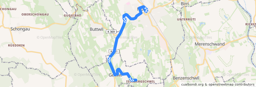 Mapa del recorrido Bus 343: Muri AG => Geltwil de la línea  en Bezirk Muri.