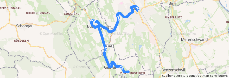 Mapa del recorrido Bus 343: Muri AG => Buttwil => Geltwil de la línea  en Bezirk Muri.