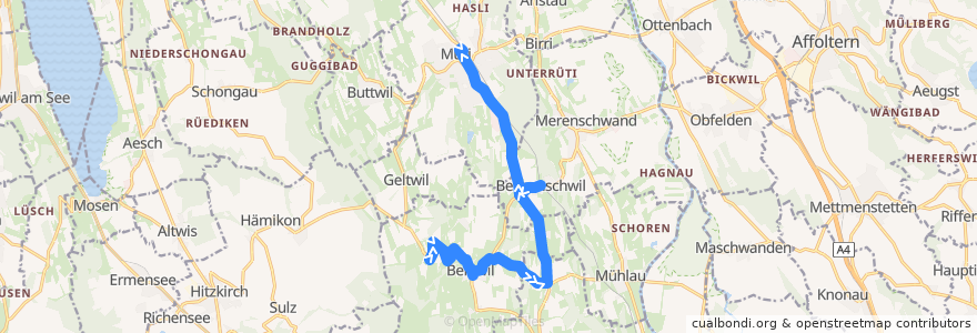 Mapa del recorrido Bus 344: Brunnwil => Muri AG de la línea  en Bezirk Muri.