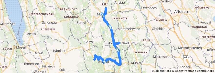 Mapa del recorrido Bus 344: Muri AG => Bachmatten-Schulhaus => Brunnwil de la línea  en Bezirk Muri.