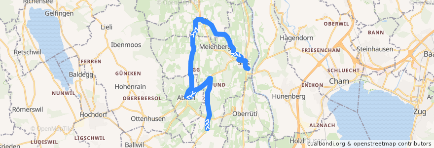 Mapa del recorrido Bus 347: Fenkirchen => Aettenschwil => Sins de la línea  en Bezirk Muri.