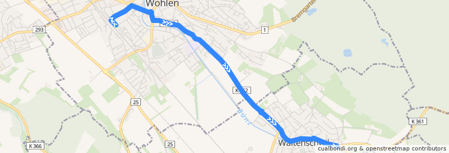 Mapa del recorrido Bus 341: Wohlen AG => Waltenschwil de la línea  en Aargau.