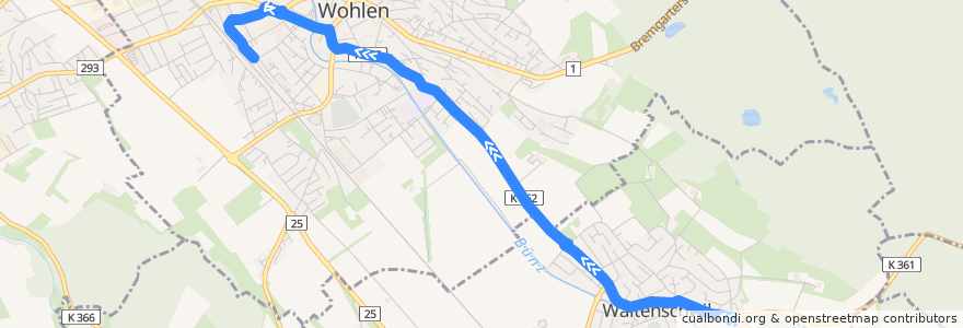 Mapa del recorrido Bus 341: Waltenschwil => Wohlen AG de la línea  en Argovie.