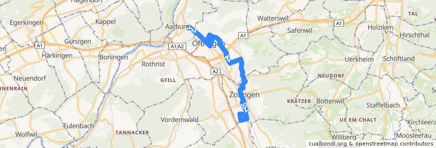 Mapa del recorrido Bus 1: Aarburg-Oftringen => Zofingen de la línea  en Bezirk Zofingen.