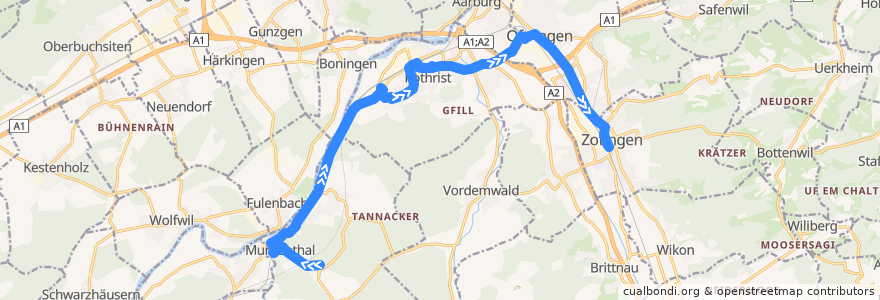 Mapa del recorrido Bus 3: Glashütten => Zofingen de la línea  en Bezirk Zofingen.