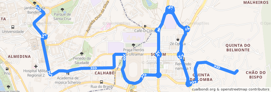 Mapa del recorrido 26: Praça da República => Chão do Bispo de la línea  en Coimbra.