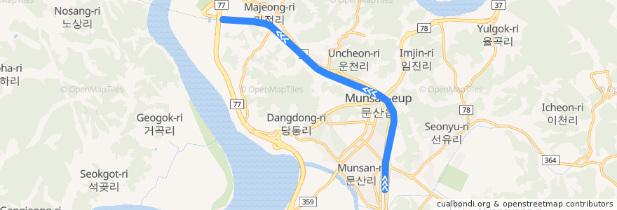 Mapa del recorrido 수도권 전철 경의·중앙선 : 문산 → 임진강 de la línea  en 문산읍.