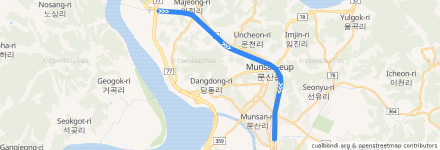 Mapa del recorrido 수도권 전철 경의·중앙선 : 임진강 → 문산 de la línea  en 문산읍.