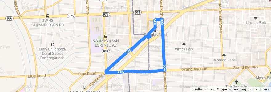 Mapa del recorrido Coral Gables Trolley - Grand Avenue Loop de la línea  en Contea di Miami-Dade.