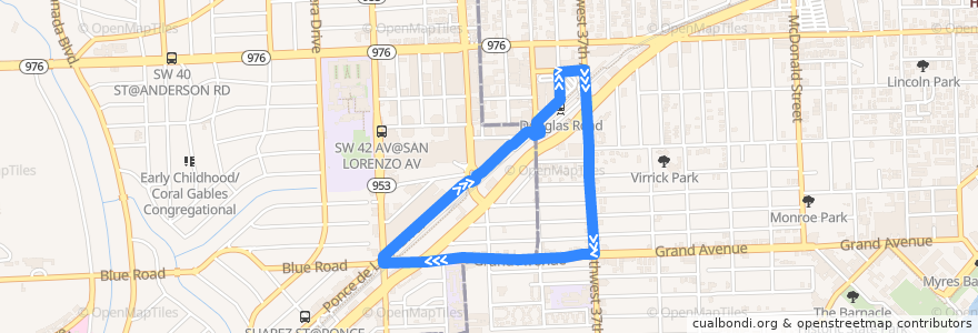 Mapa del recorrido Coral Gables Trolley - Grand Avenue Loop de la línea  en Miami-Dade County.