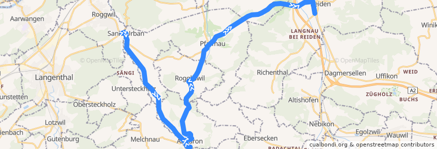 Mapa del recorrido Bus 8: St. Urban => Altbüron => Reiden de la línea  en İsviçre.