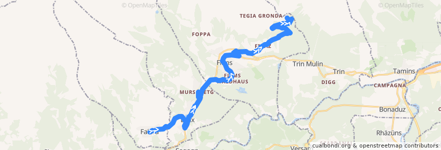 Mapa del recorrido Bus 90.082: Falera => Flims => Fidaz de la línea  en Graubünden/Grischun/Grigioni.