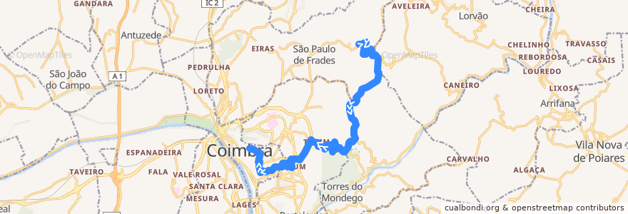 Mapa del recorrido 16G: Rocha Velha => Solum => Manutenção de la línea  en Coimbra.