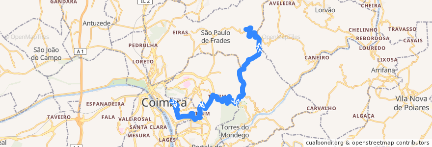 Mapa del recorrido 16G: Manutenção => Solum => Rocha Velha de la línea  en Coimbra.