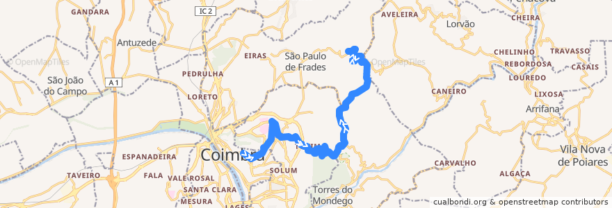 Mapa del recorrido 16G: Manutenção => Rocha Velha de la línea  en Coimbra.