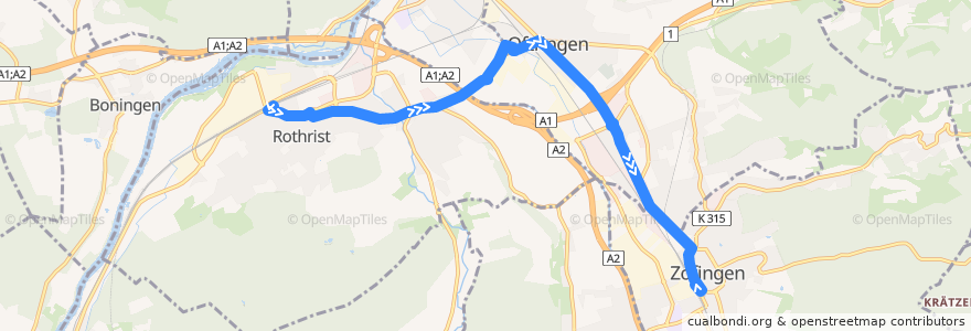 Mapa del recorrido Bus 3: Rothrist => Zofingen de la línea  en Bezirk Zofingen.