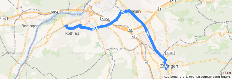 Mapa del recorrido Bus 3: Zofingen => Rothrist de la línea  en Bezirk Zofingen.