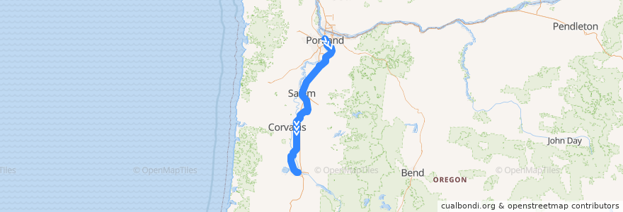 Mapa del recorrido Amtrak Cascades: Portland => Eugene de la línea  en Oregon.