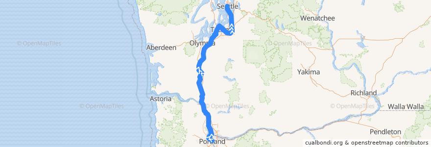 Mapa del recorrido Amtrak Cascades: Portland => Seattle de la línea  en 华盛顿州 / 華盛頓州.