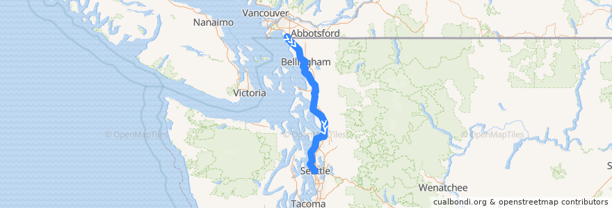 Mapa del recorrido Amtrak Cascades: Vancouver => Seattle de la línea  en Vaşington.