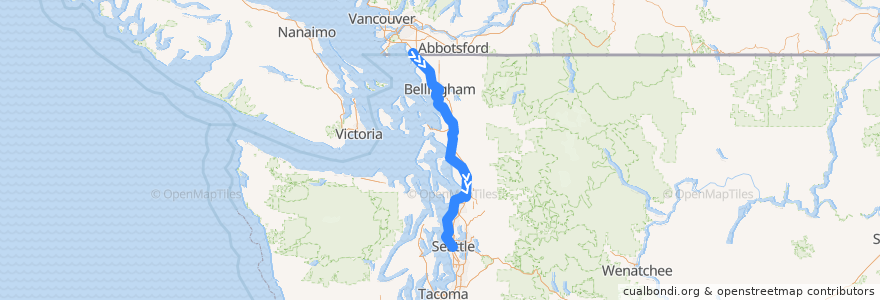 Mapa del recorrido Amtrak Cascades: Vancouver => Seattle de la línea  en واشنگتن.