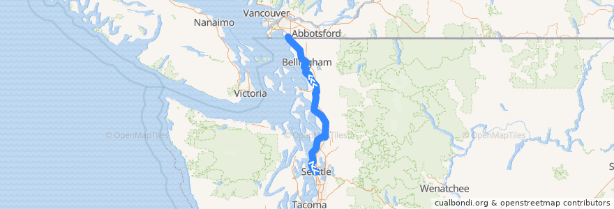 Mapa del recorrido Amtrak Cascades: Seattle => Vancouver de la línea  en ワシントン州.