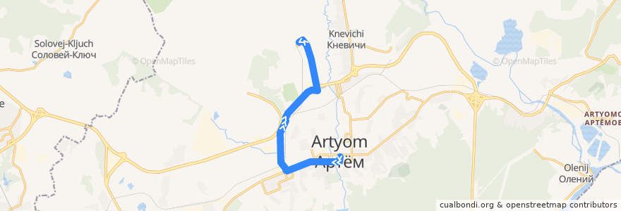 Mapa del recorrido Автобус 7: Артём-Центр — Аэропорт(терминал А) de la línea  en Артёмовский городской округ.