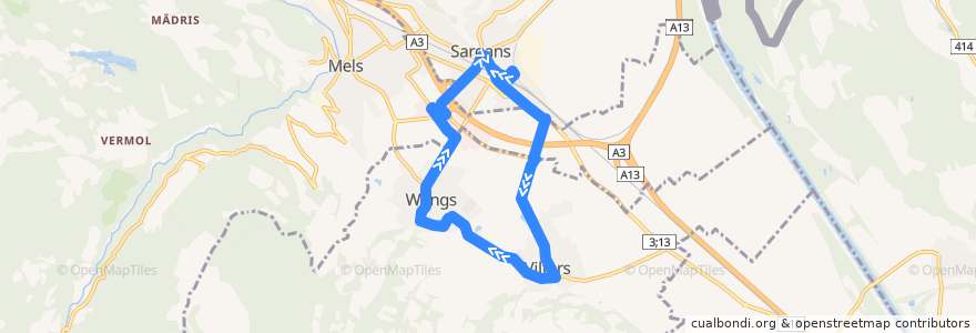 Mapa del recorrido Bus 429: Sargans => Wangs => Mels => Sargans de la línea  en Wahlkreis Sarganserland.