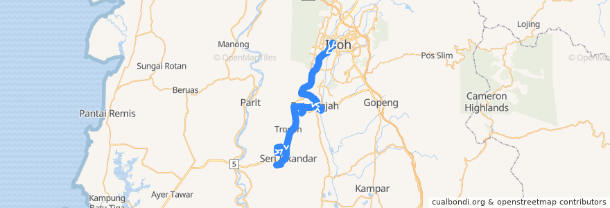 Mapa del recorrido T36 Stesen Bas Medan Kidd – Batu Gajah - Seri Iskandar (outbound) de la línea  en Kinta.