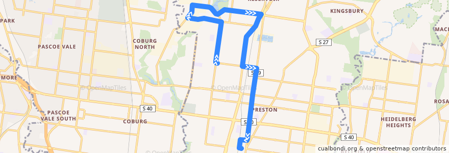 Mapa del recorrido Bus 553: West Preston => Reservoir => Preston de la línea  en City of Darebin.