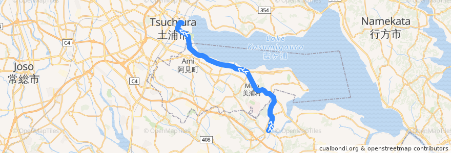 Mapa del recorrido JRバス関東霞ヶ浦線 江戸崎⇒木原⇒土浦駅 de la línea  en 茨城县.