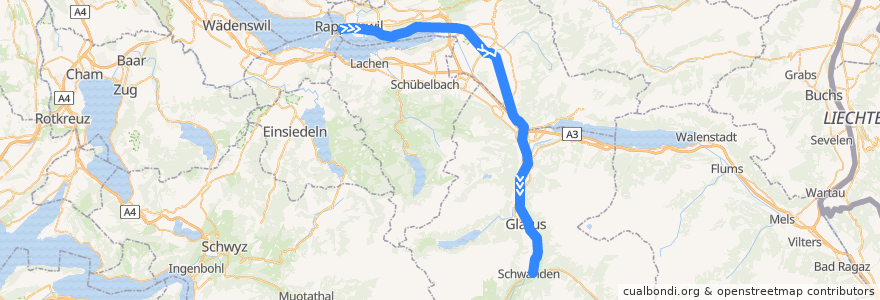 Mapa del recorrido S6: Rapperswil => Schwanden GL de la línea  en Schweiz/Suisse/Svizzera/Svizra.