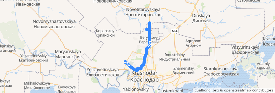 Mapa del recorrido Автобус №105А: Ул. Западный Обход (гипермаркет "Лента") => СПК "Прогресс" de la línea  en городской округ Краснодар.