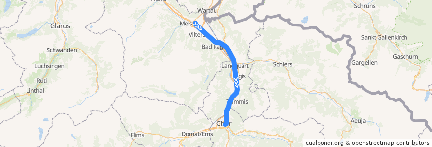 Mapa del recorrido S12: Sargans => Chur de la línea  en Швейцария.