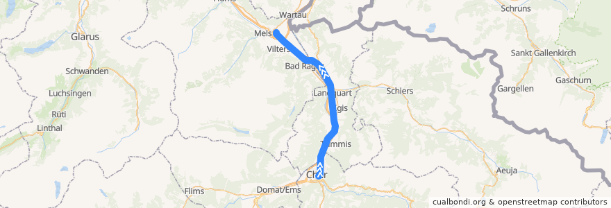 Mapa del recorrido S12: Chur => Sargans de la línea  en Suíça.