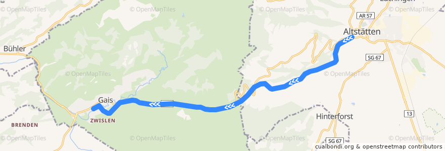 Mapa del recorrido S24: Altstätten Stadt => Gais de la línea  en St. Gallen.