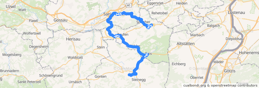 Mapa del recorrido S21: Trogen => Appenzell de la línea  en St. Gallen.