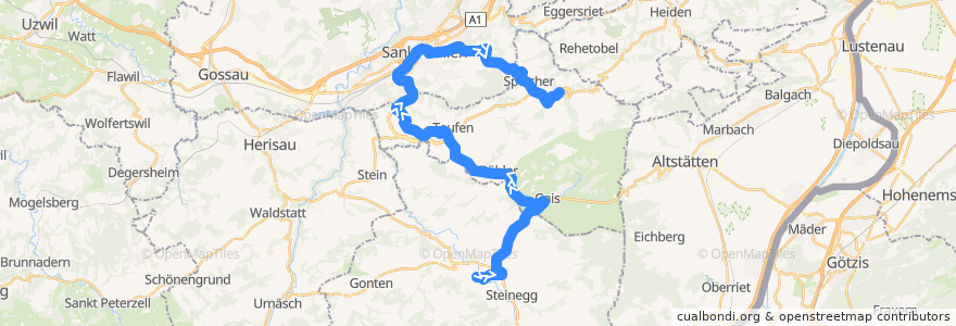 Mapa del recorrido S21: Appenzell => Trogen de la línea  en St. Gallen.