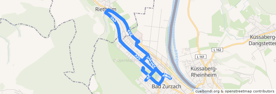 Mapa del recorrido Bus ZB3: Bad Zurzach, Bahnhof => Rietheim => Bahnhof de la línea  en Zurzach.