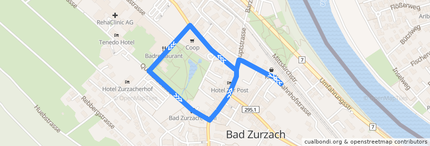 Mapa del recorrido Bus ZB1: Bad Zurzach, Bahnhof => Thermalbad => Bahnhof de la línea  en Zurzach.