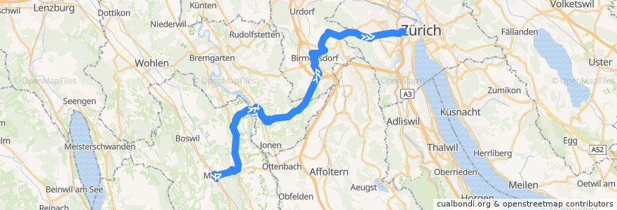 Mapa del recorrido Bus 245: Muri AG, Bahnhof => Zürich, Bahnhof Wiedikon de la línea  en スイス.