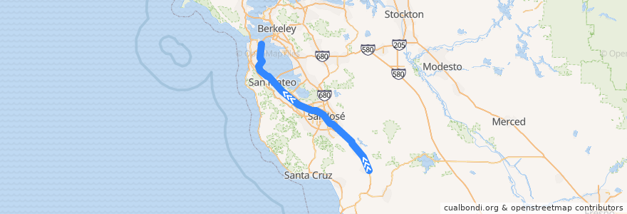 Mapa del recorrido Caltrain Local: Gilroy +> San Francisco (weekdays) de la línea  en 加利福尼亚州/加利福尼亞州.