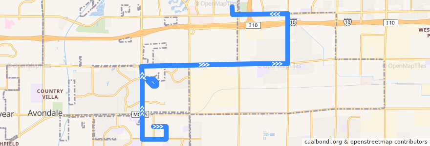 Mapa del recorrido bus ZOOM WB de la línea  en Maricopa County.