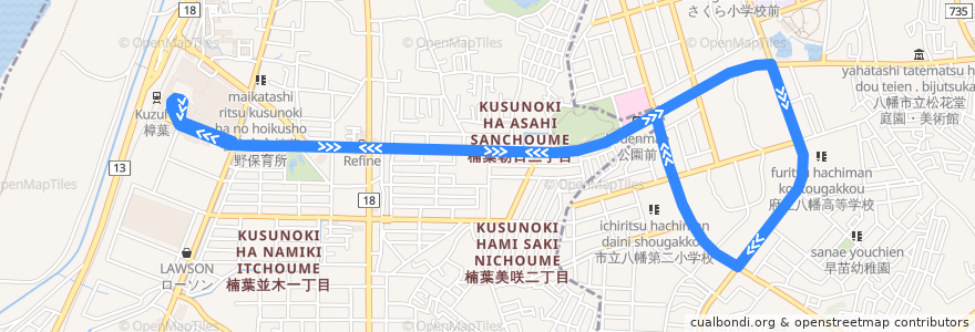 Mapa del recorrido くずは線(中ノ山循環) de la línea  en Giappone.