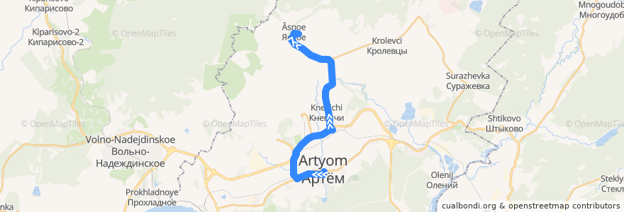 Mapa del recorrido Автобус 18: Артём-Центр — Ясное de la línea  en アルチョーム管区.