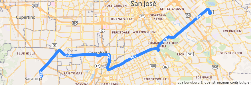 Mapa del recorrido VTA 26: West Valley College => Eastridge Transit Center de la línea  en Santa Clara County.