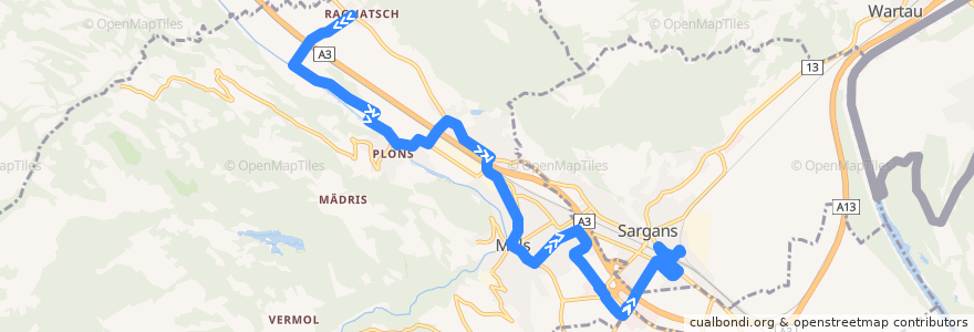 Mapa del recorrido Bus 433: Ragnatsch => Sargans de la línea  en Mels.